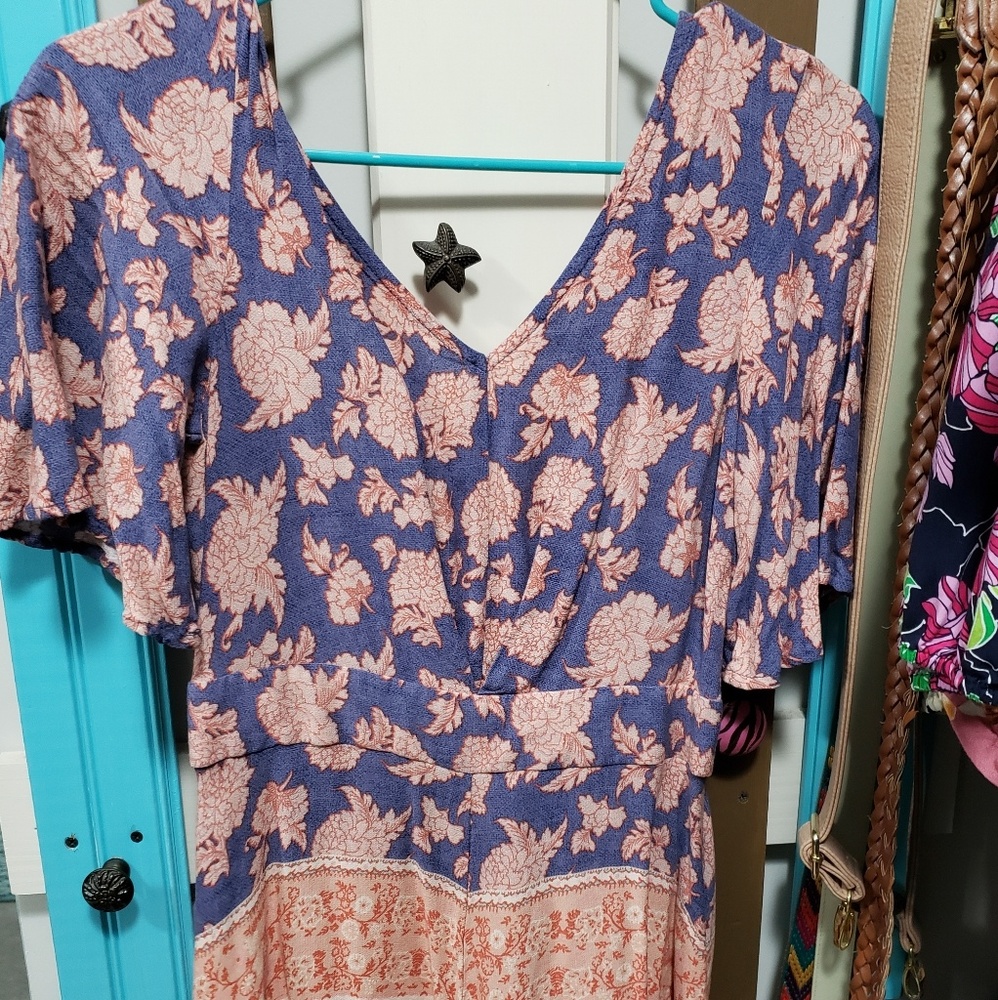 Purple and Coral zip back Romper